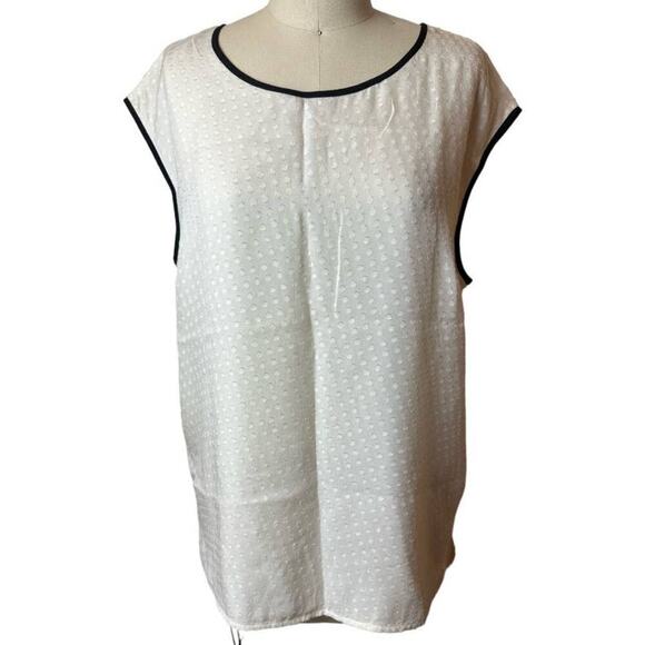 St. John Ivory Black Trim Swiss Dot 100% Silk Sleeveless Blouse Top Women's Sz L - Picture 1 of 6